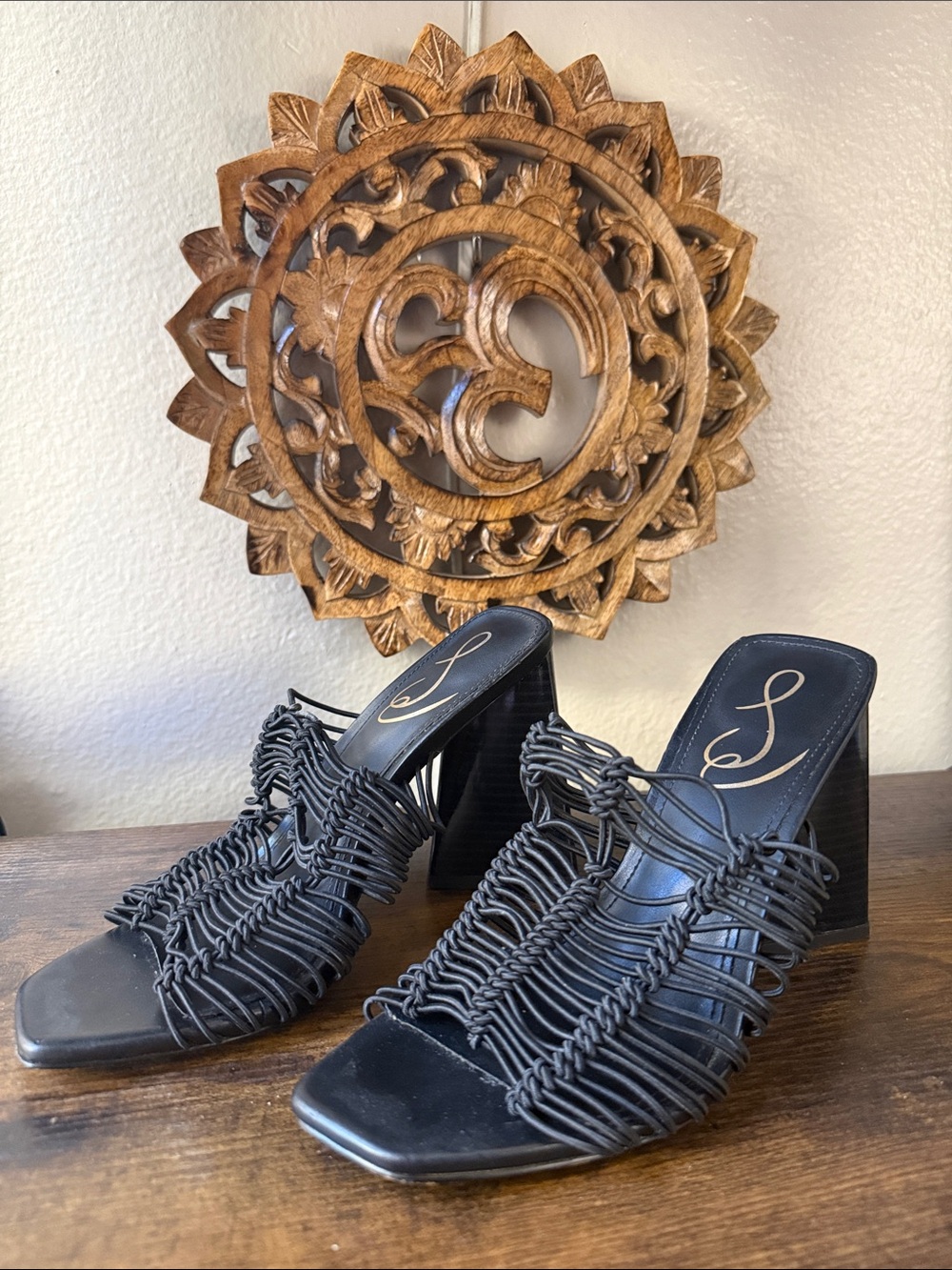 Sam Edelman Woven Black Strappy Block Heel Mule